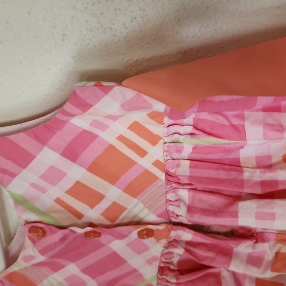 YOUNGLAND Pink and Orange Plaid Dress with Back Buttons and Tie-back Ribbons - Picture 5 of 5
